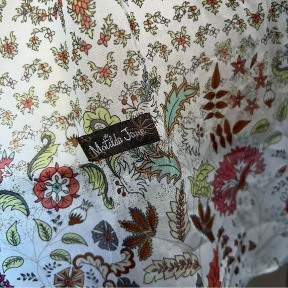 Matilda Jane Floral Ruffle Layered V-Neck Blouse With Sheer Sleeves Womens Small - Picture 7 of 14